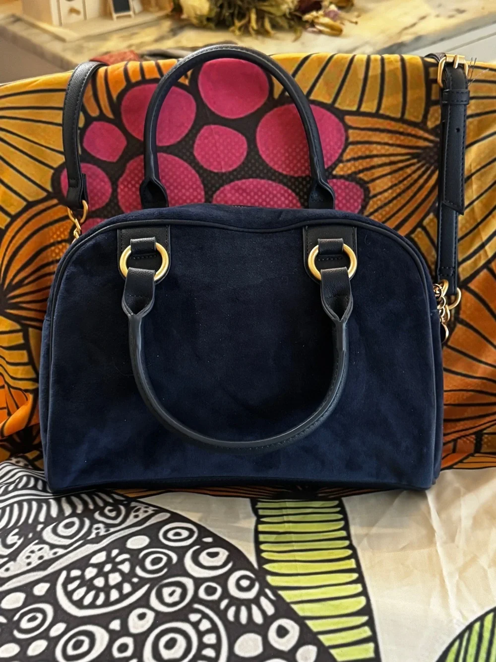 Juicy Couture Navy Suede Satchel with Pink Heart Charm